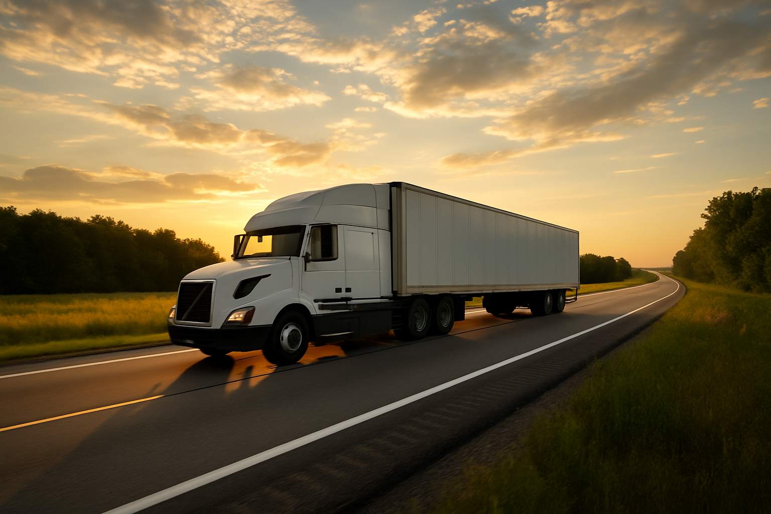 Truck driving down road
